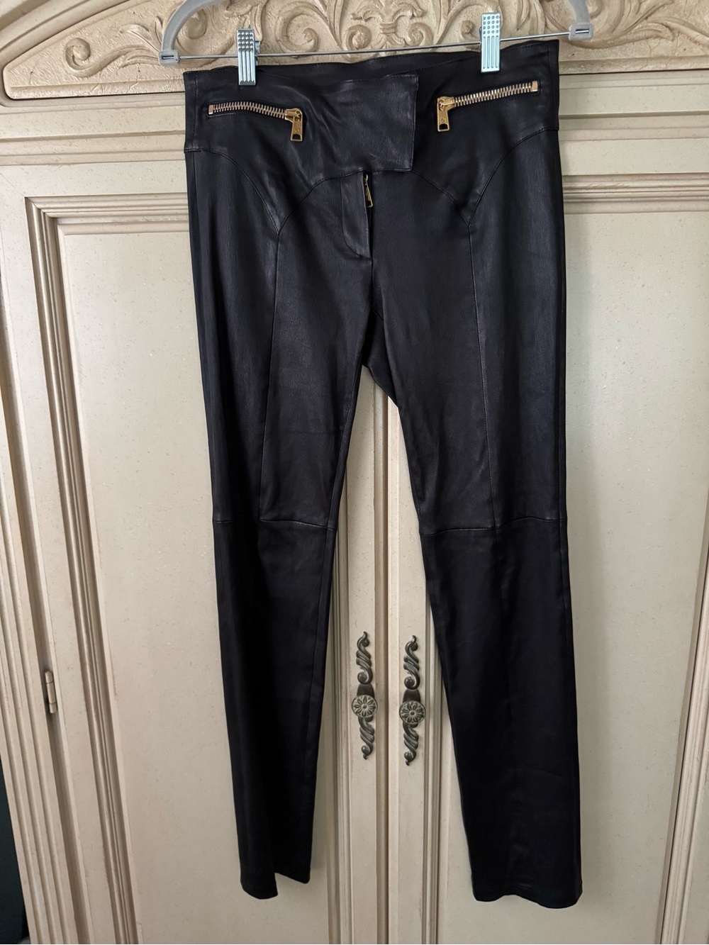 Alexander McQueen Black Skinny Leather-Effect Jeans with Gold Zippers